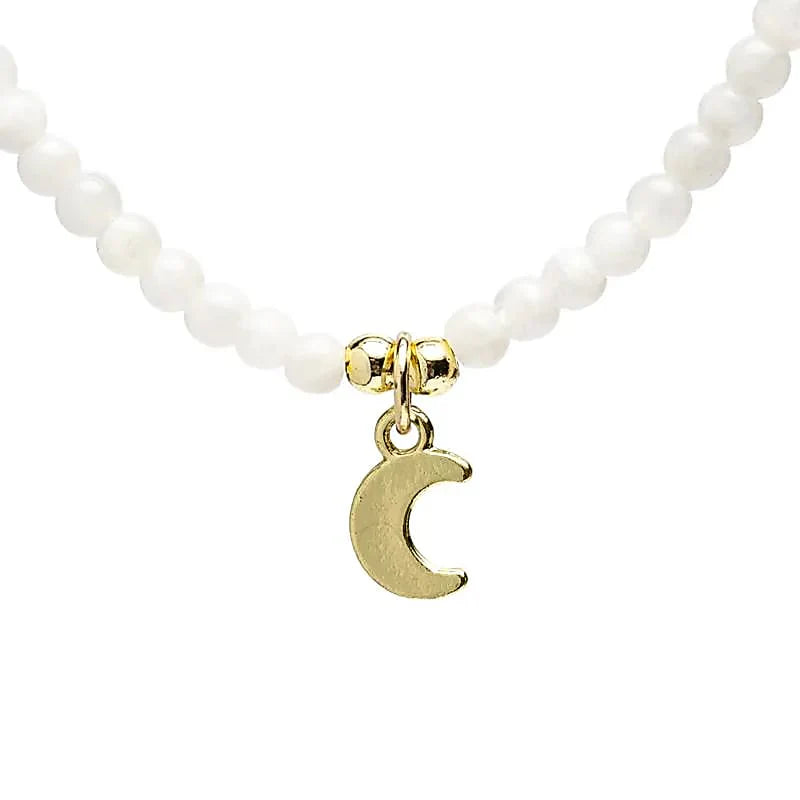 Mondstein-Kette mit goldenem Mond-Anhänger