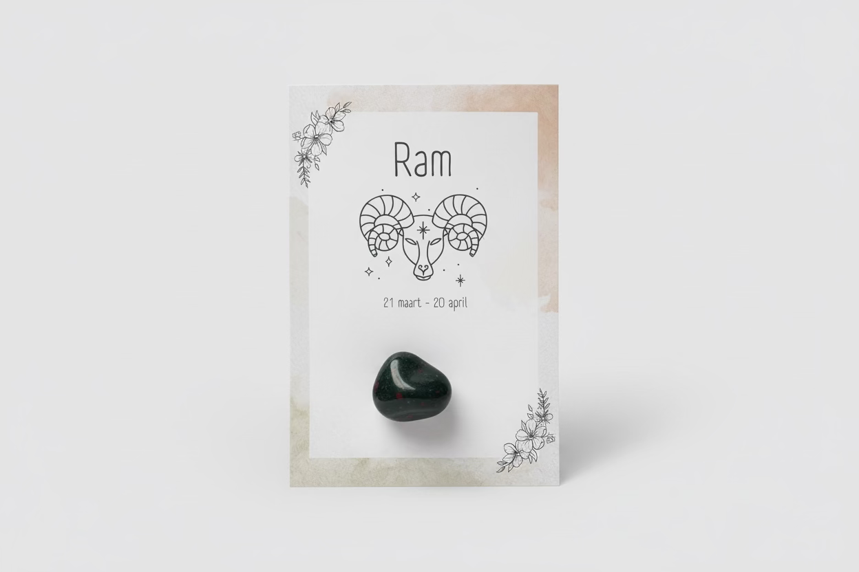 Aries Zodiac Card with Stone