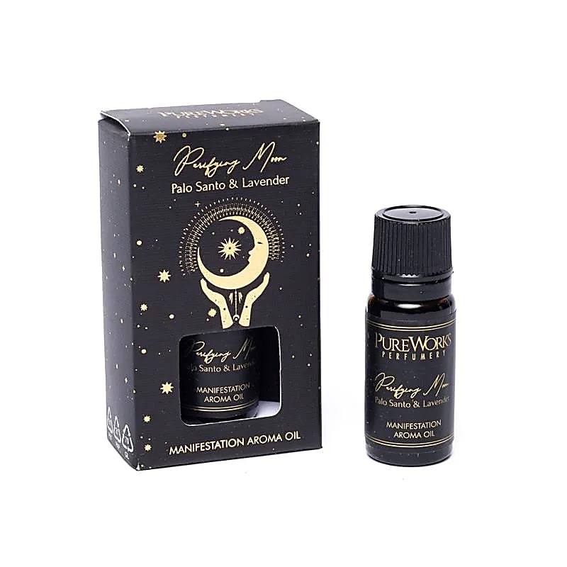 Klein flesje purifying moon olie met palo santo en lavendel, maanachtig label