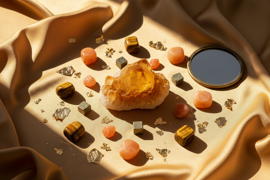Edelstenen voor zelfvertrouwen en eigenwaarde - citrien, tijgeroog, carneool, zonnesteen, pyriet en oranje calciet voor innerlijke kracht