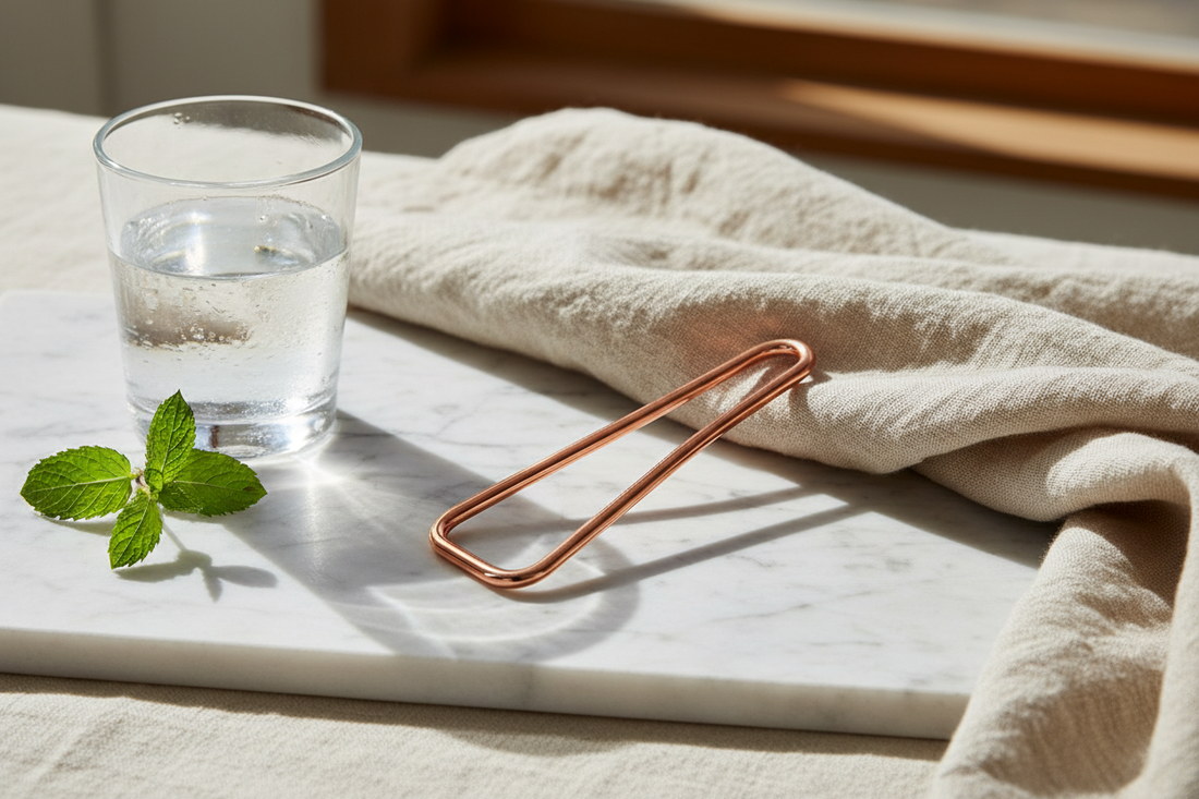 Koperen tongschraper voor Ayurvedisch ochtendritueel en natuurlijke mondverzorging