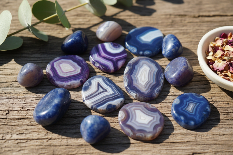 blauwe, paarse en grijze bandpatronen die agaat 