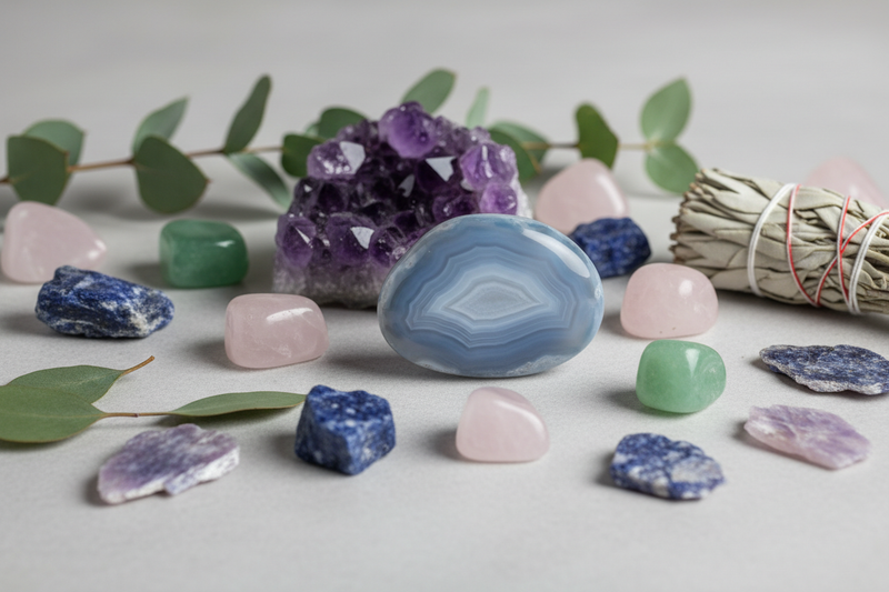 Edelstenen voor stress en ontspanning - amethist, lepidoliet, rozenkwarts, sodaliet, aventurijn en agaat