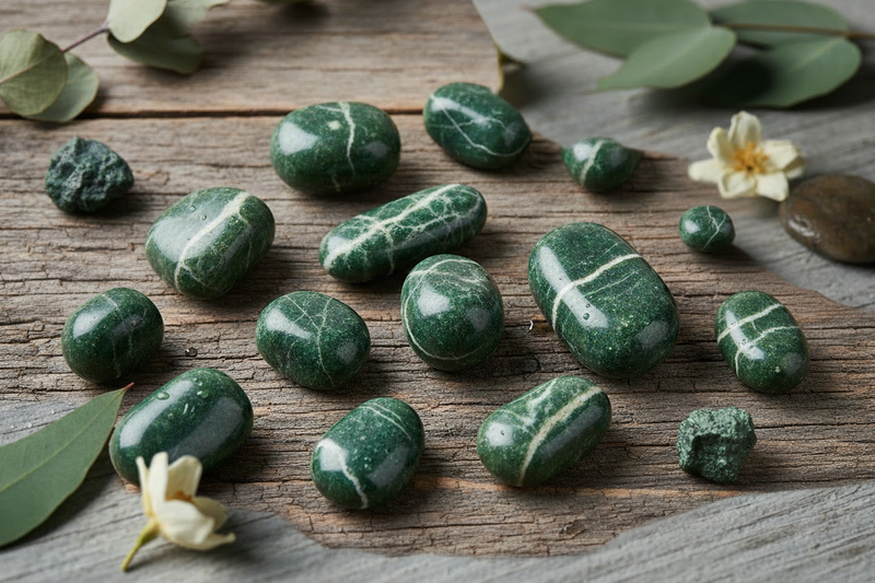 rijke smaragdgroene jade als hoofdrol, met hun kenmerkende wasachtige glans en subtiele aders
