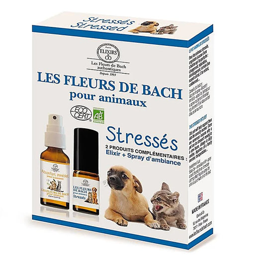 Les Fleurs de Bach pour Animaux Kit Stressés – elixer 10 ml en kamerspray 20 ml