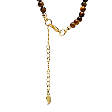 Tijgeroog Halsketting met Gouden Maan Hanger