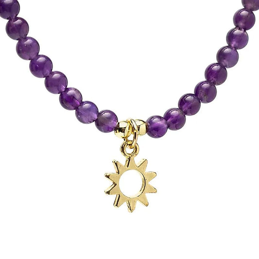 Amethist Halsketting met Gouden Zon Hanger