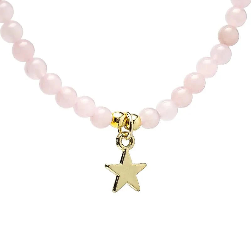 Rose Quartz Necklace with Gold Star Pendant