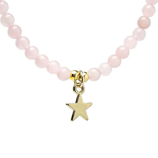 Rose Quartz Necklace with Gold Star Pendant