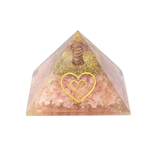 Orgonite piramide met rozenkwarts en hart