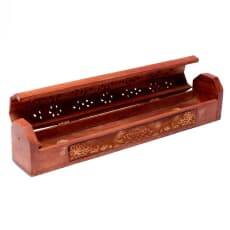 Eleganter Lotus-Räucherstäbchenhalter mit Aufbewahrungsfach – Akazienholz