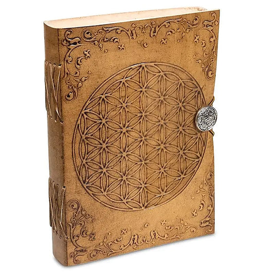 Leren Notitieboekje met Flower of Life - Gerecycled Papier
