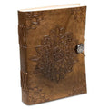 Leren notitie- of schetsboekje met mandala reliëf en gerecycled papier