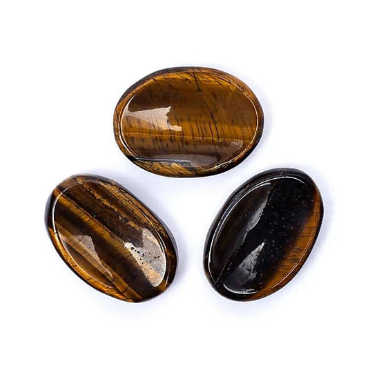 Tijgeroog duimsteen worry stone met gouden strepen