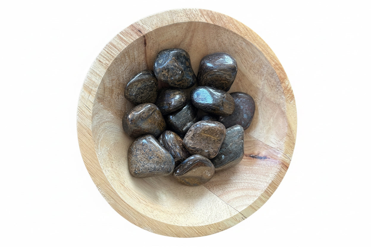 Bronziet trommelsteen