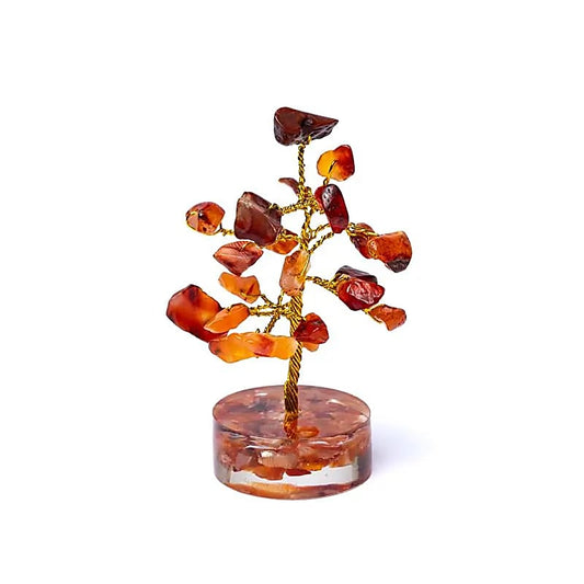 Carneool edelsteenboompje met warme oranje steentjes