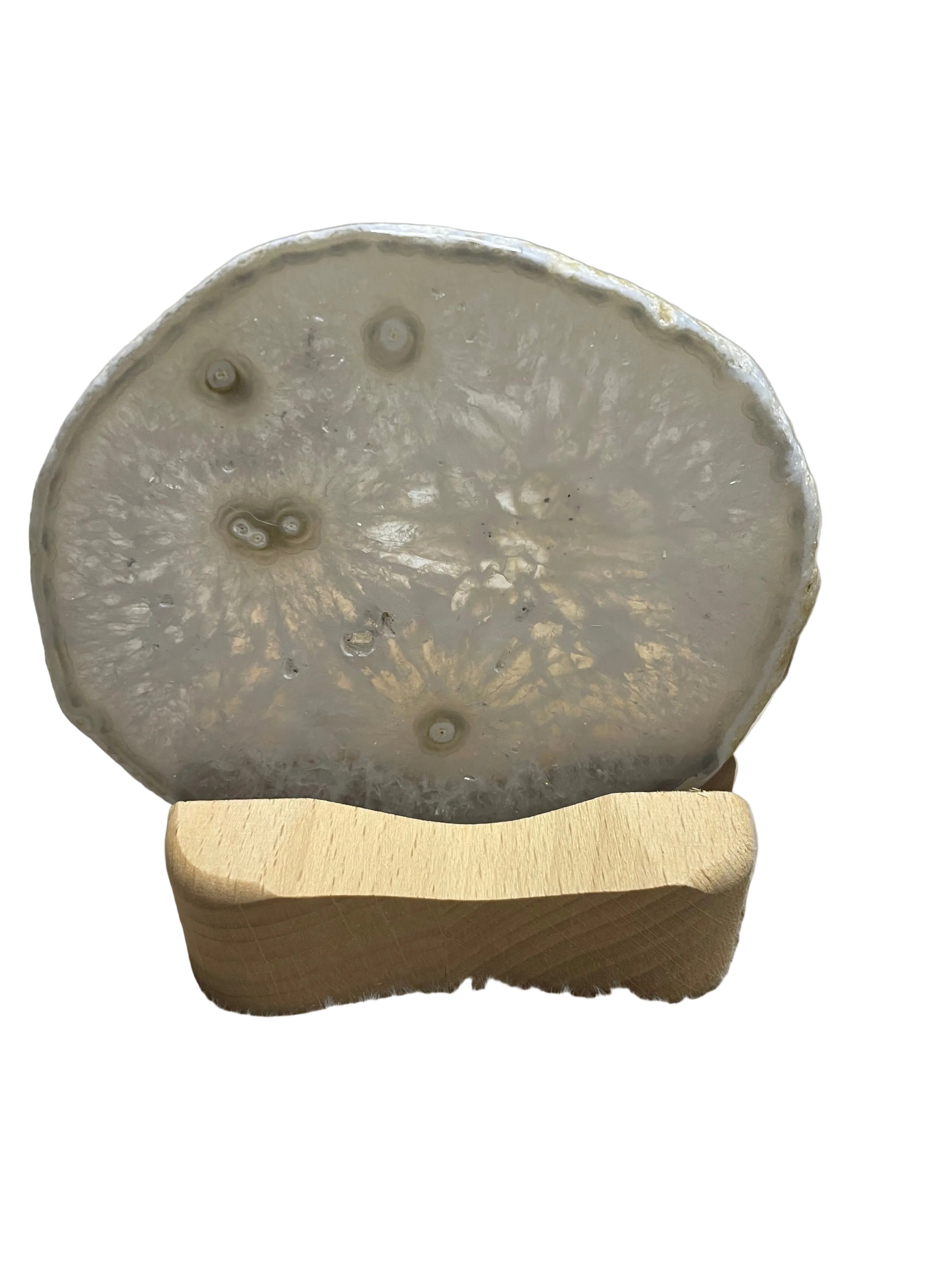 Agaat Schijf in Houten Houder met Waxinelichtje – Sfeervolle Edelsteen Lamp