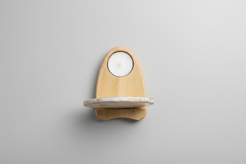 Agaat Schijf in Houten Houder met Waxinelichtje – Sfeervolle Edelsteen Lamp