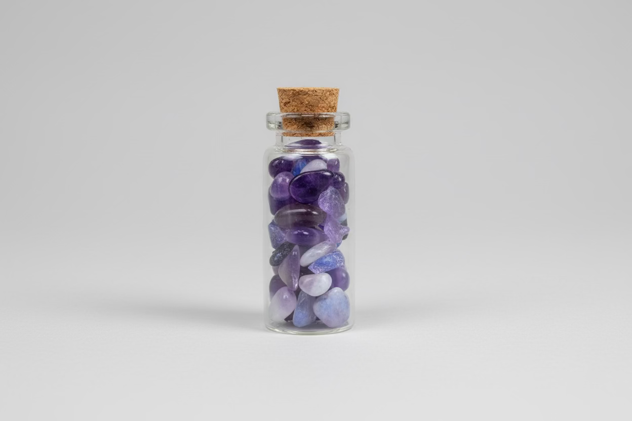 Various gemstones in a jar