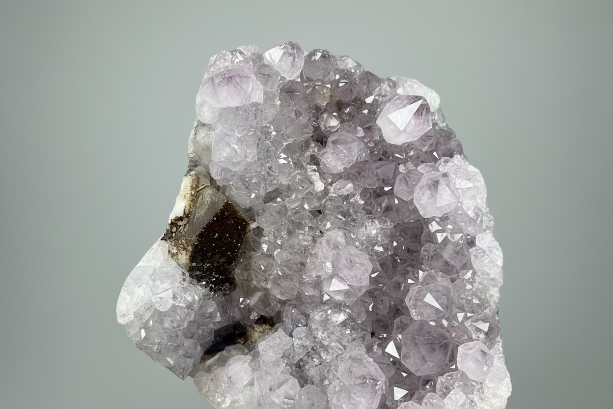 Amethist met cluster Goethiet op standaard