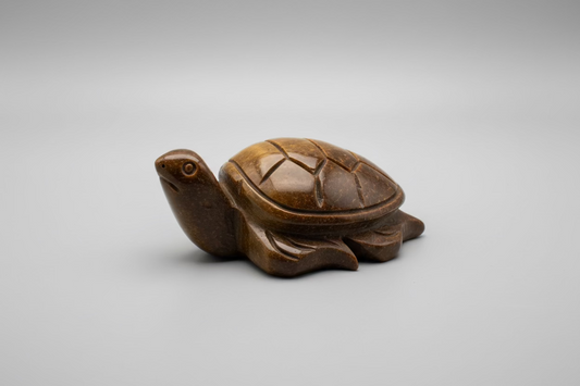 Tijgeroog schildpad sculptuur van 293 gram met tekening
