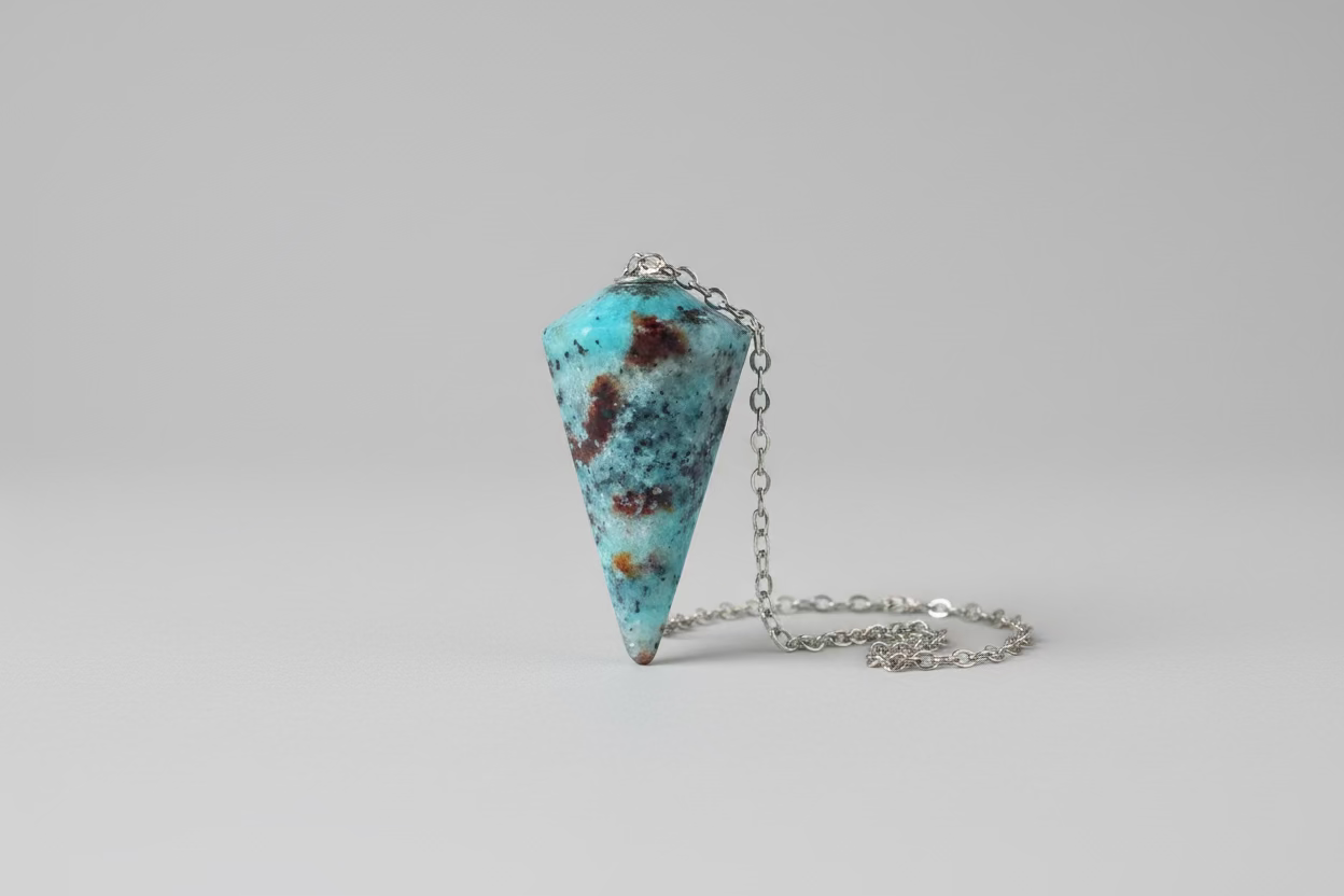 Blauwgroene amazoniet pendel van 4 cm met lichte patronen