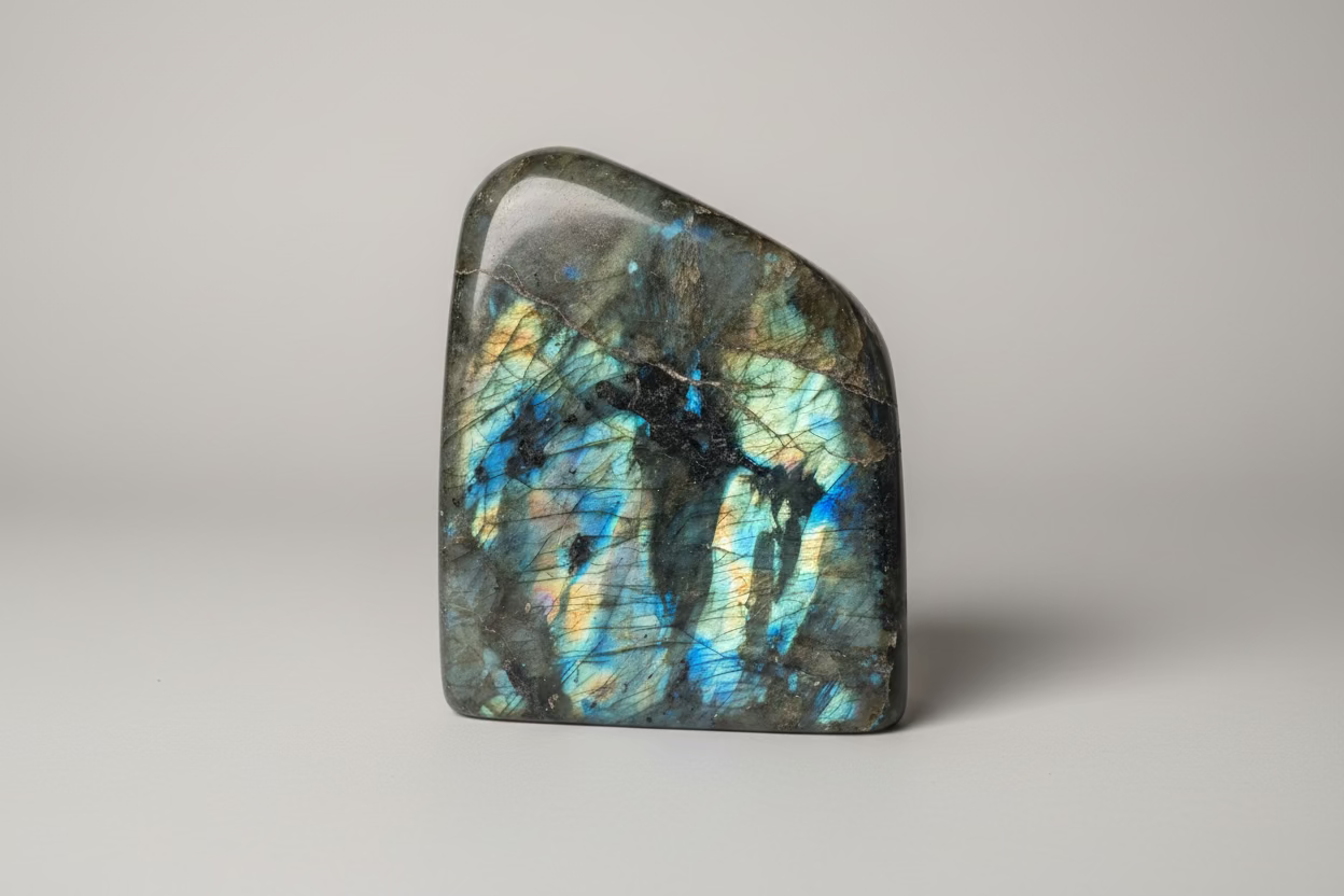 Blauwe labradoriet stuk met intense flash