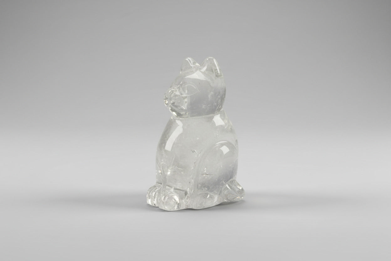 Rock Crystal Cat – Hand-Carved Miniature 5cm