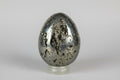Gepolijst pyriet ei van 279 gram en 6 cm hoog, gouden metallic glans, natuursteen overvloedssymbool