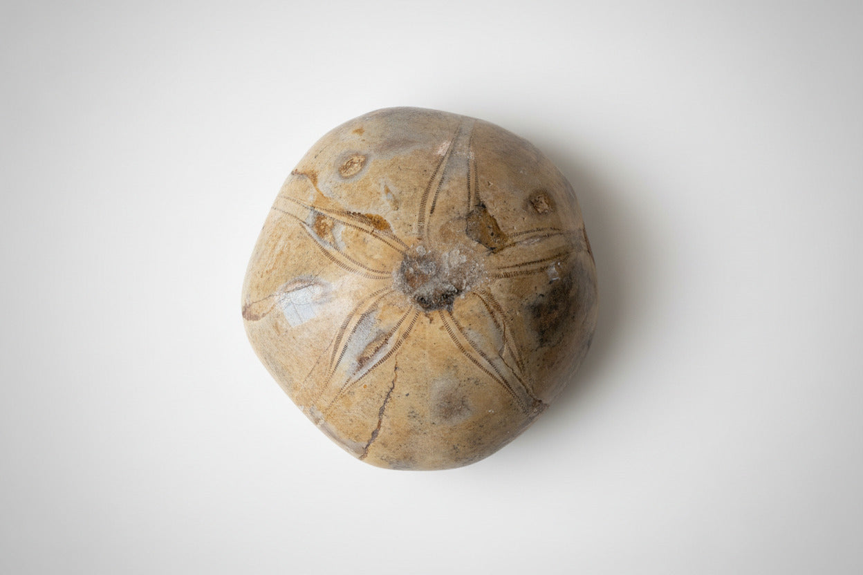 Zeester fossiel 142 gram in ronde schijf, 7,5 cm diameter, authentiek prehistorisch specimen met natuurlijke details 