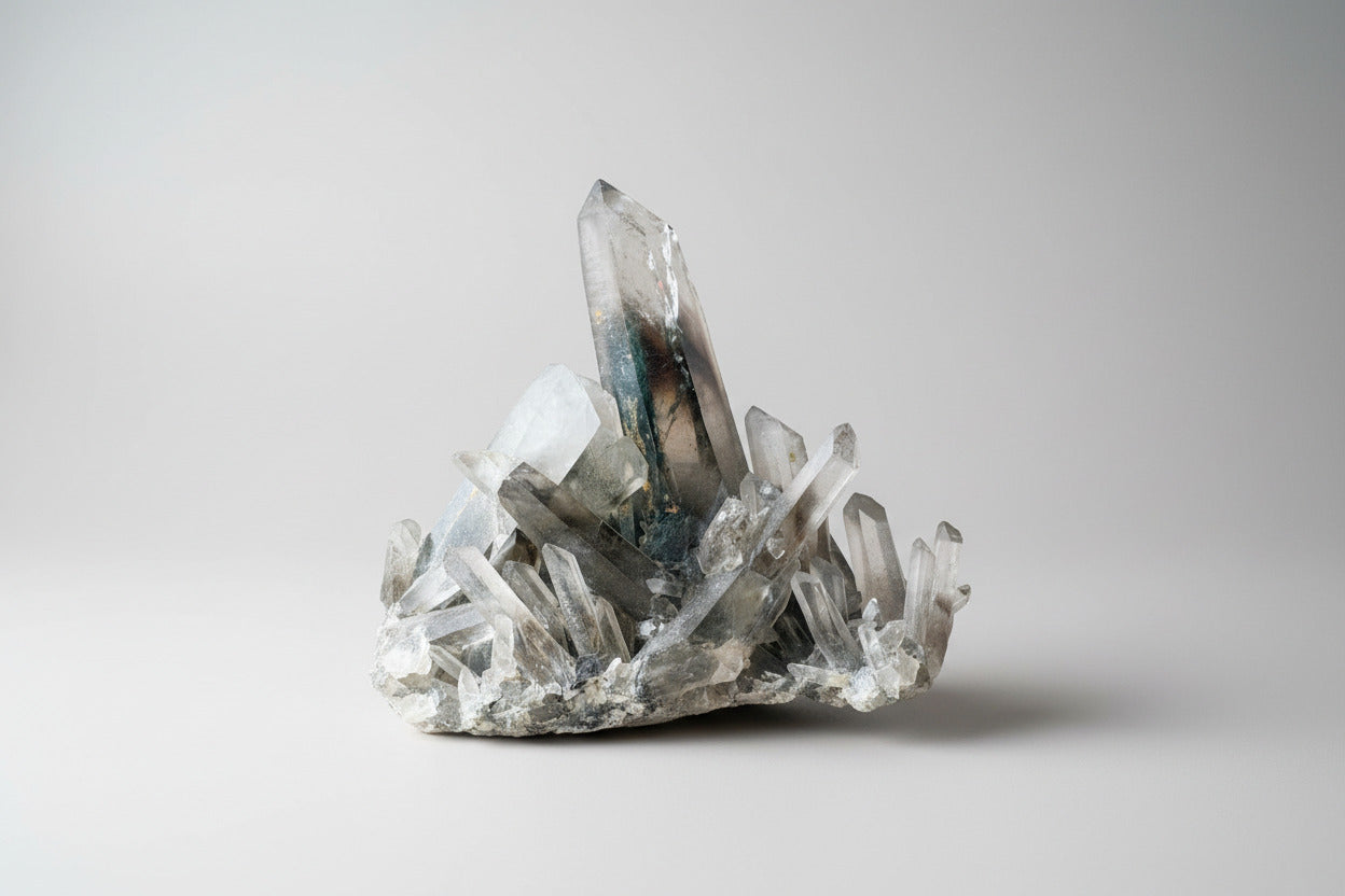 "Natuurlijk rookkwarts kristal van 190 gram, 7,5 cm hoog en 8,5 cm breed"