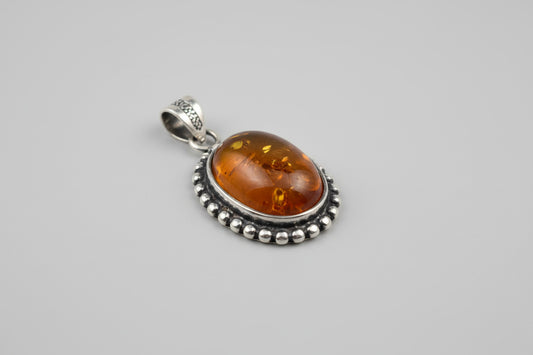 Vintage Silver Pendant with Amber – Authentic