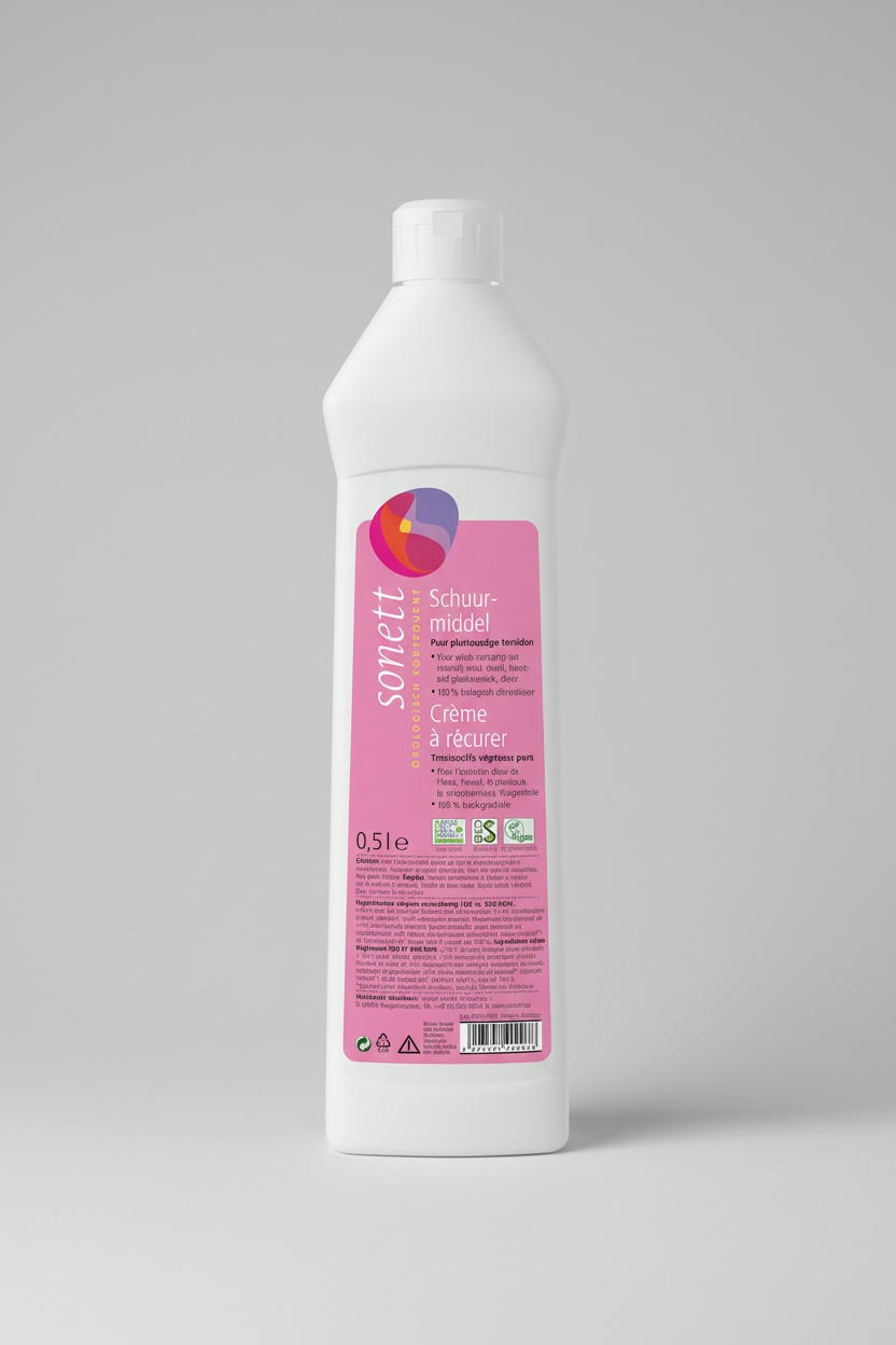 Sonett schuurmiddel 500ml met lavendel en citroengras, mild biologisch schuurmiddel voor roestvrij staal, email en glaskeramiek 