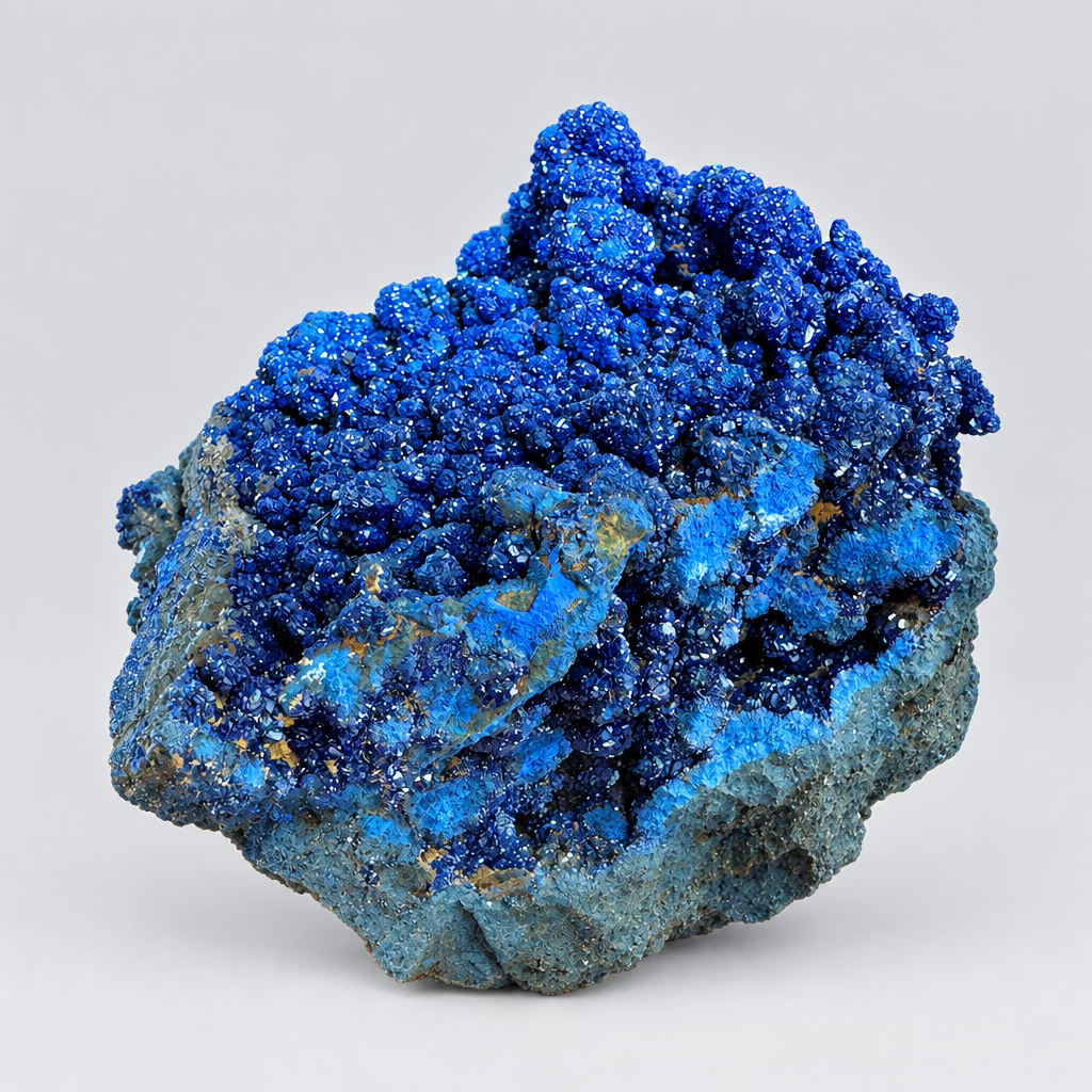 Azuriet uit Namibië met glanzende blauwe kristalclusters