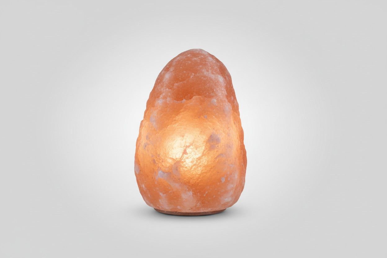 Himalaya Zoutlamp L ca. 8,7 kg op houten voet, warm oranje-roze gloed, natuurlijke ruwe vorm