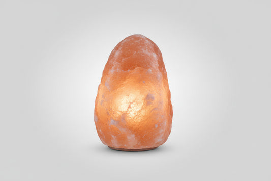 Himalaya Zoutlamp L ca. 8,7 kg op houten voet, warm oranje-roze gloed, natuurlijke ruwe vorm