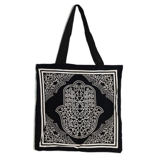 Zwart-witte tote tas met hamsa hand print, 45 cm