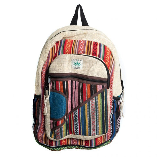 Kleurrijke hennep rugzak handgemaakt uit Nepal, 42 cm