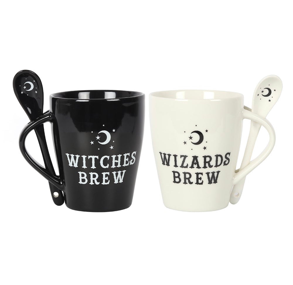 Magische mokken set met lepel voor couples, witch & wizard thema