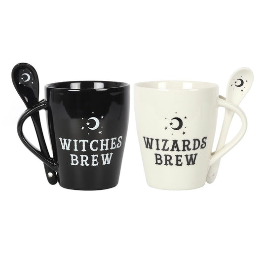 Magische mokken set met lepel voor couples, witch & wizard thema