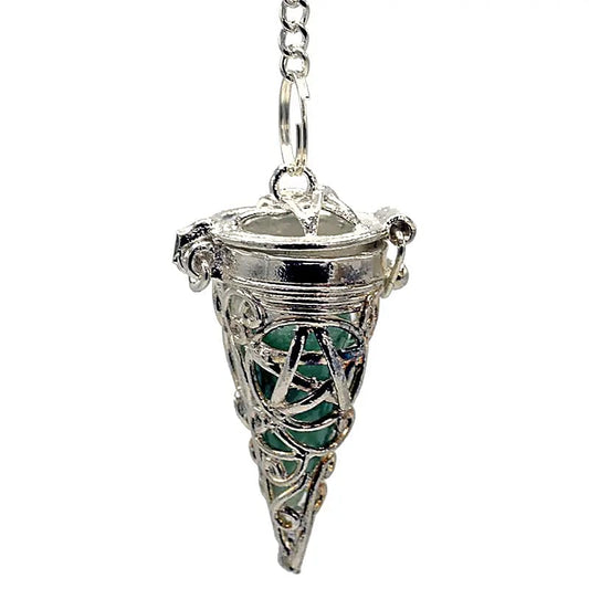 Set van 7 chakra pendels in pentagram kooi met verwisselbare stenen