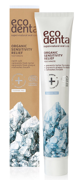 Ecodenta Organic Sensitive Relief tandpasta tube 75ml - biologische fluoridevrije tandpasta voor gevoelige tanden met kalium en aloë vera