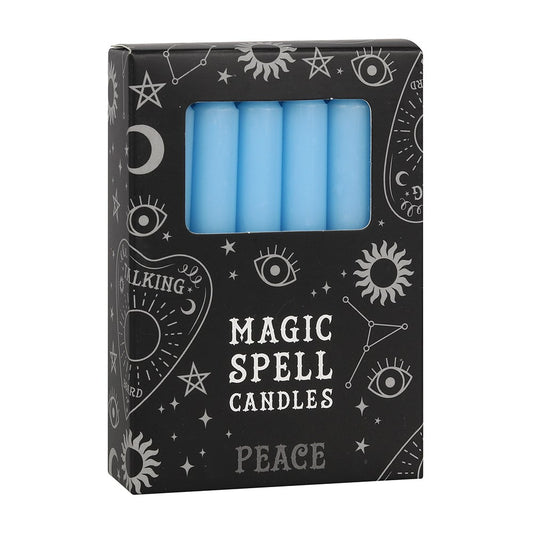 Lichtblauwe peace spell kaarsen set van 12 stuks