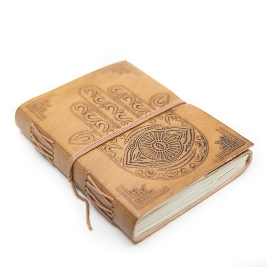 Leren notitieboekje met hamsa hand gravure