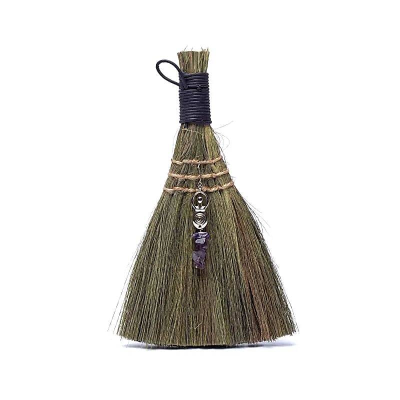 Traditional Witch's Broom – Handmade with Amethyst and Goddess Symbol
