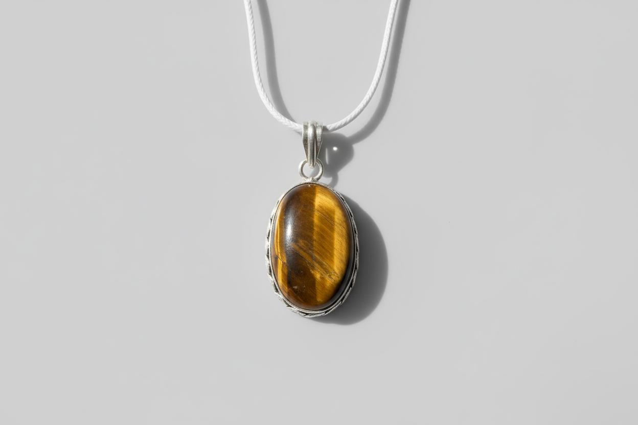 Tijgeroog hanger 4 cm in 925 sterling zilver