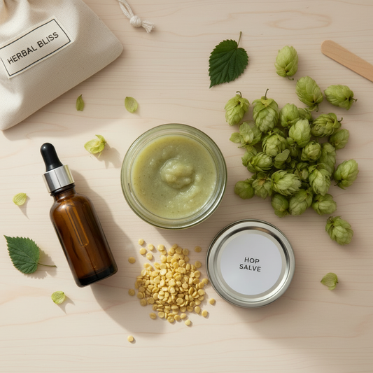 DIY hop zalf pakket met ingrediënten en instructies voor thuisworkshop