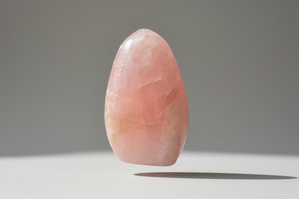 Rozenkwarts sculptuur in zachte roze tint