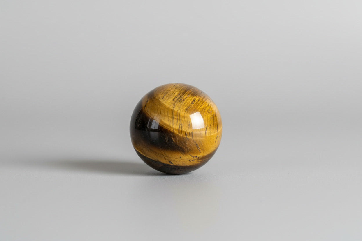 Gepolijste tijgeroog bol met gouden strepen