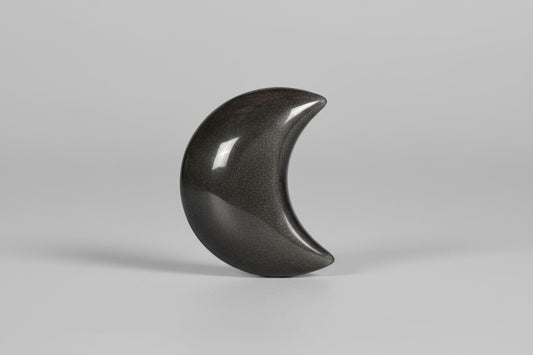 Zilver obsidiaan maanvorm met glanzende binnenkant